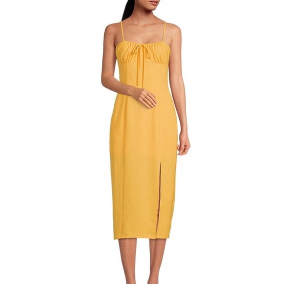 Gianni Bini Dresses & Skirts - Maya Ruched Tie Sweetheart Neck Sleeveless Sheath Thigh High Slit Midi Dress